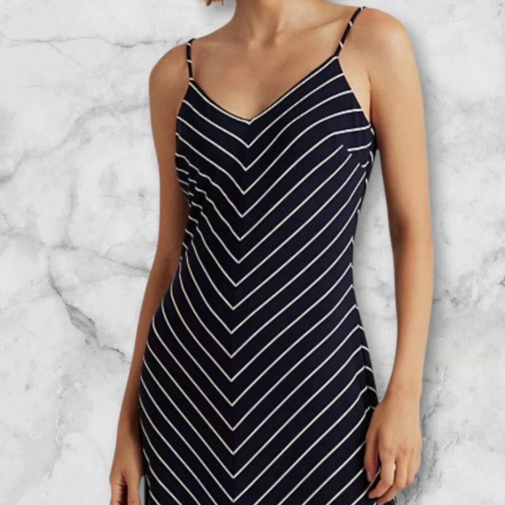 Lauren Ralph Lauren Navy/White chevron stripe maxi dress size 8 - Picture 2 of 8